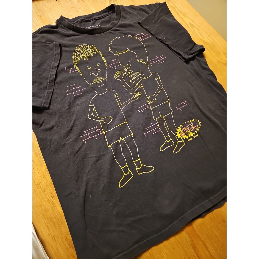 VTG Beavis And Butthead Mike Judge Neon Line Art Black T-Shirt Mens Large J1